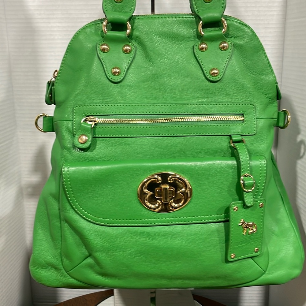 Emma Fox Bright Green Leather Satchel with Gold Hardware